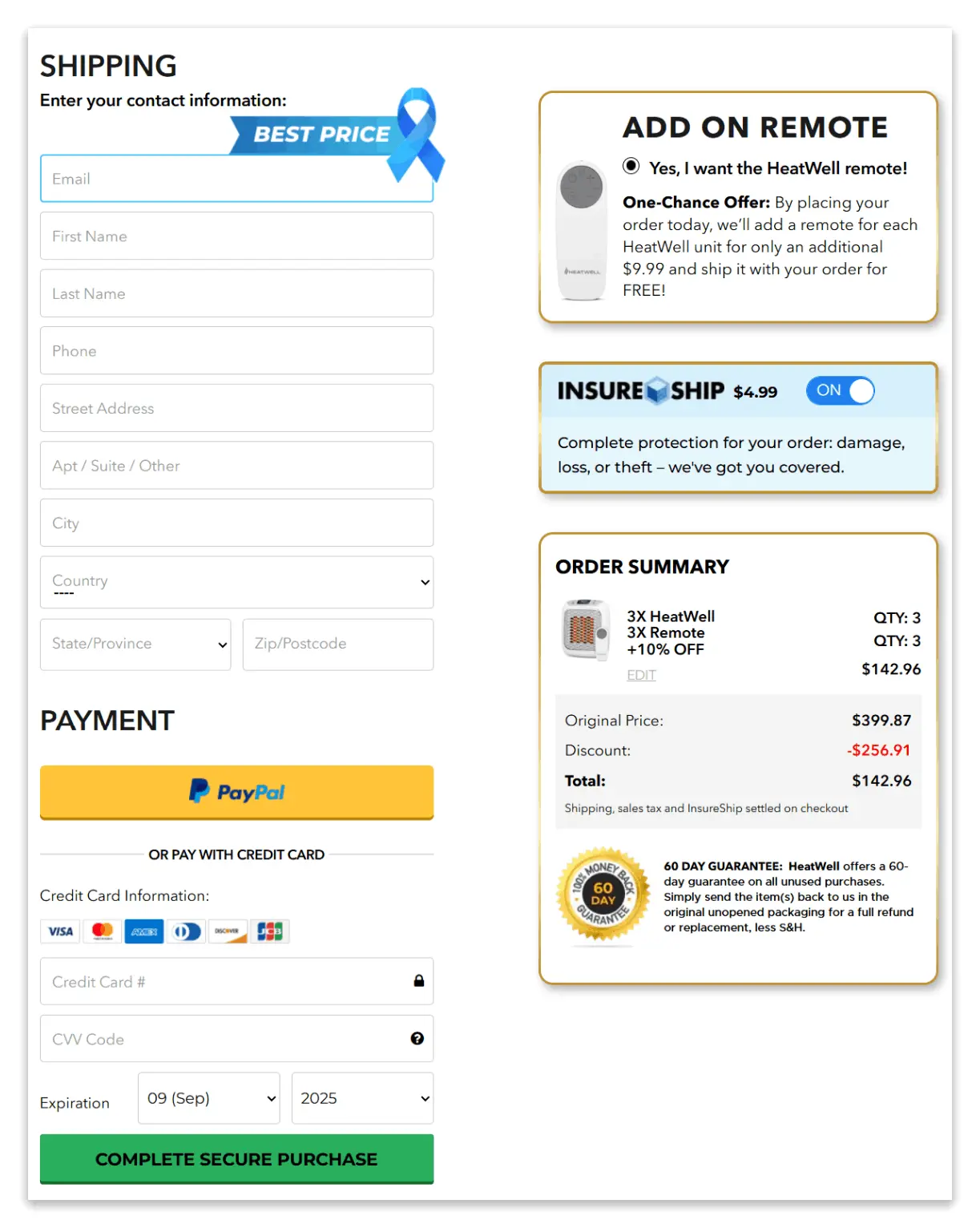 HeatWell secure checkout page
